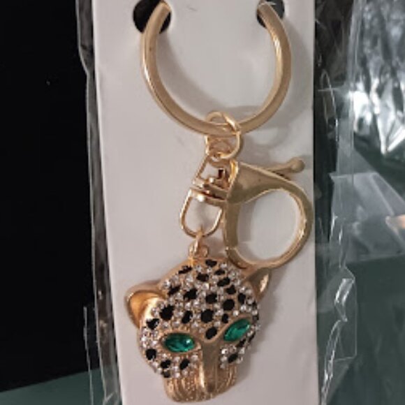 Mint Accessories - MINT Cheetah Gold Black Enamel Green & Clear Crystals Purse Charm Key Chain**NEW